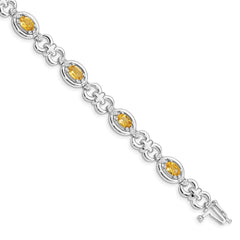 Sterling Silver Rhodium-plated Diamond & Citrine Bracelet QX823CI
