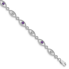 Sterling Silver Rhodium-plated Amethyst Diamond Bracelet QX828AM