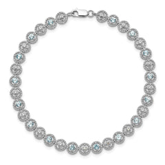 Sterling Silver Rhodium-plated Blue Topaz Diamond Bracelet QX829BT