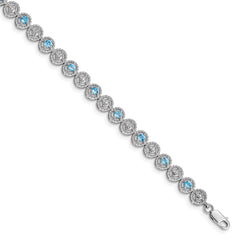 Sterling Silver Rhodium-plated Blue Topaz Diamond Bracelet QX829BT