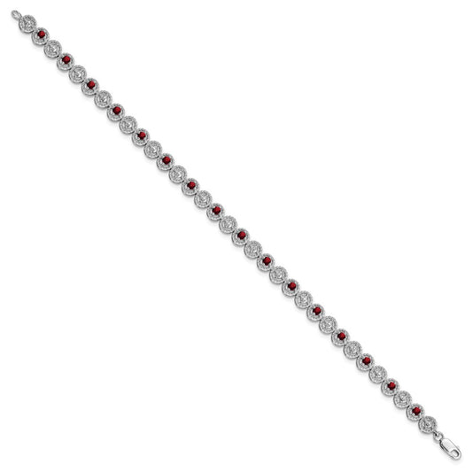 Sterling Silver Rhodium-plated Garnet Diamond Bracelet QX829GA