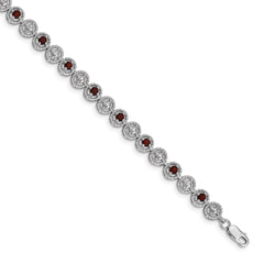 Sterling Silver Rhodium-plated Garnet Diamond Bracelet QX829GA