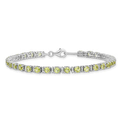 Sterling Silver Rhodium-plated Peridot and Diamond Bracelet QX831PE