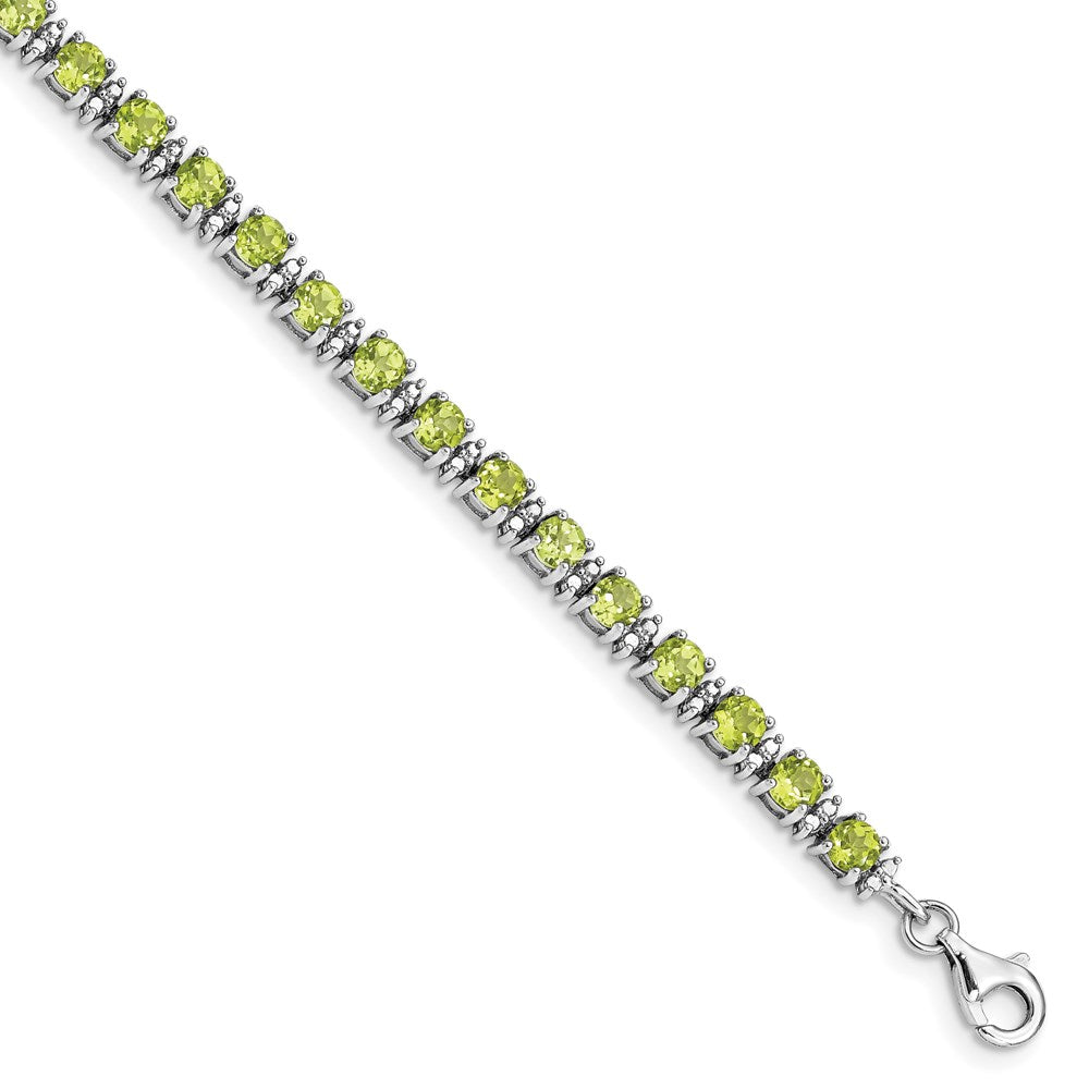 Sterling Silver Rhodium-plated Peridot and Diamond Bracelet QX831PE
