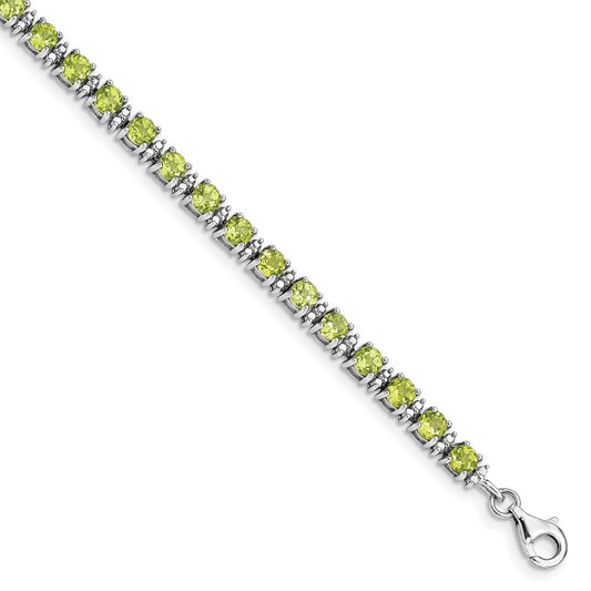 Sterling Silver Rhodium-plated Peridot and Diamond Bracelet QX831PE