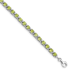 Sterling Silver Rhodium-plated Peridot and Diamond Bracelet QX831PE