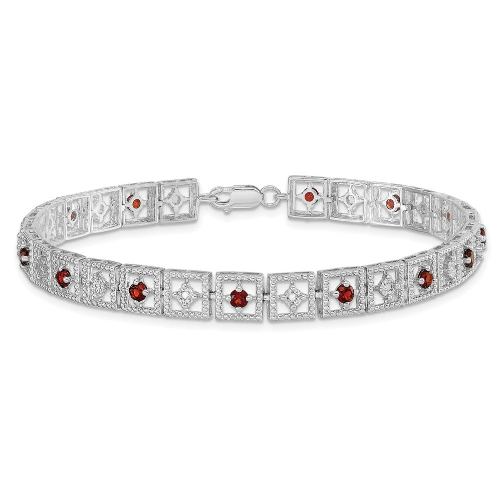 Sterling Silver Rhodium-plated Garnet Diamond Bracelet QX833GA
