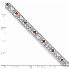 Sterling Silver Rhodium-plated Garnet Diamond Bracelet QX833GA