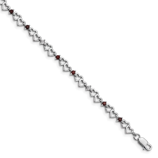Sterling Silver Rhodium-plated Garnet & Diamond Bracelet QX836GA