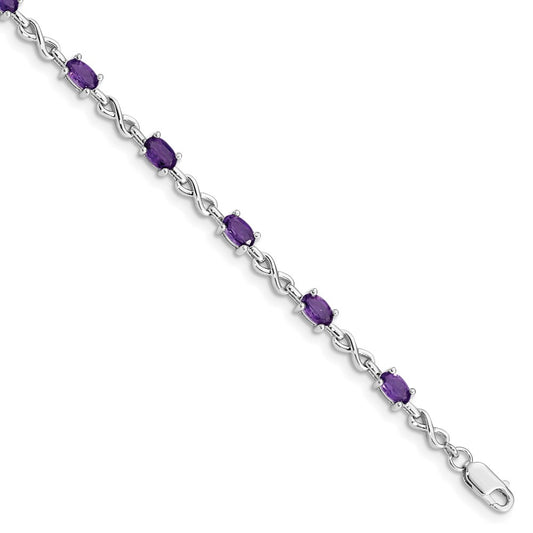 Sterling Silver Rhodium-plated Amethyst Bracelet QX840AM