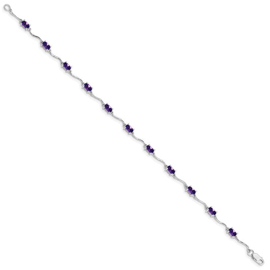 Sterling Silver Rhodium-plated Amethyst Bracelet QX841AM