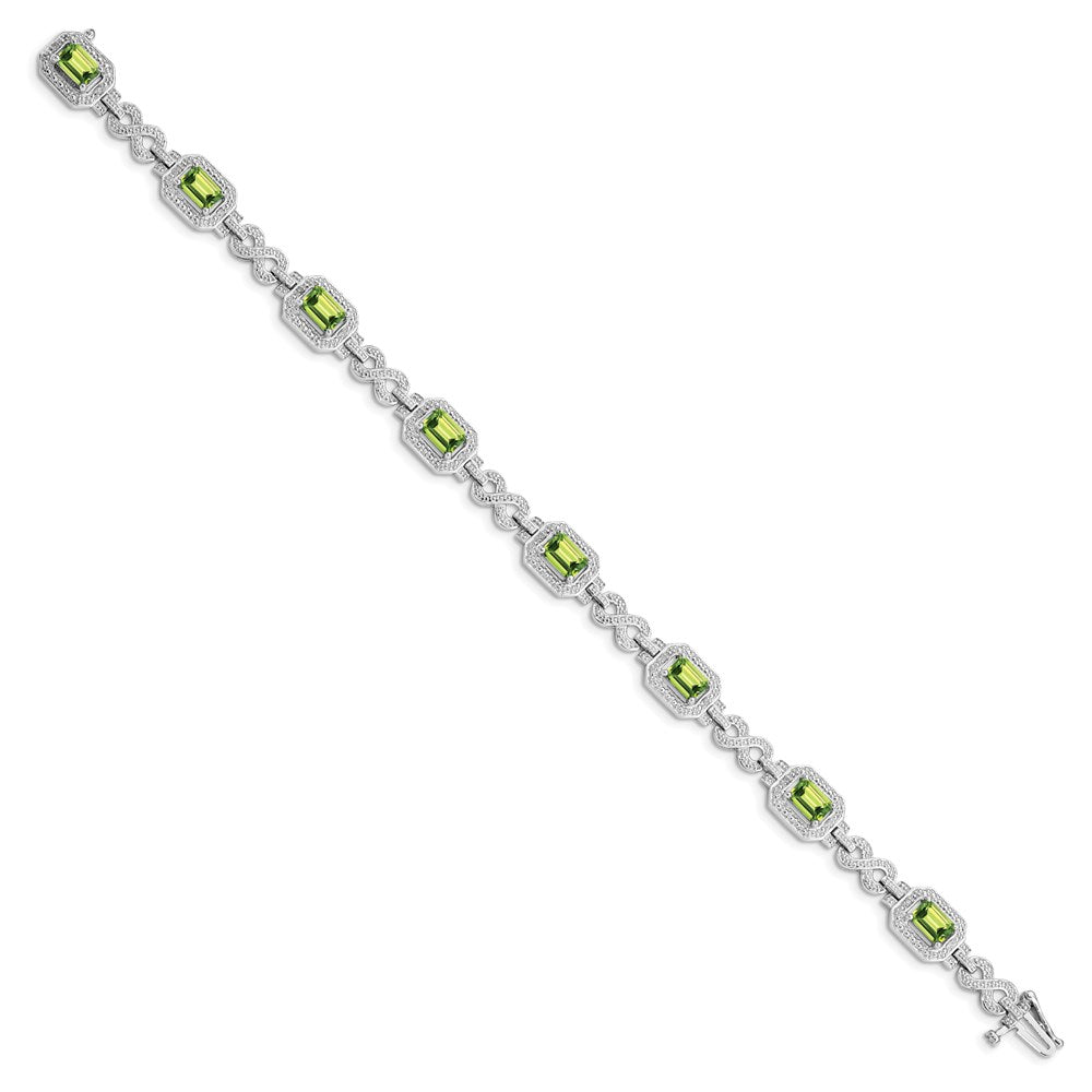 Sterling Silver Rhodium-plated Diamond & Peridot Bracelet QX842PE