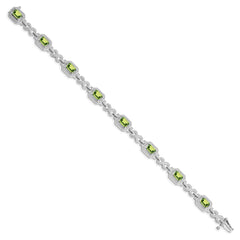 Sterling Silver Rhodium-plated Diamond & Peridot Bracelet QX842PE
