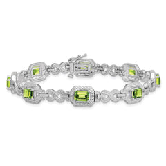 Sterling Silver Rhodium-plated Diamond & Peridot Bracelet QX842PE