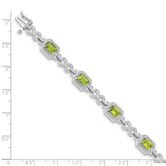 Sterling Silver Rhodium-plated Diamond & Peridot Bracelet QX842PE