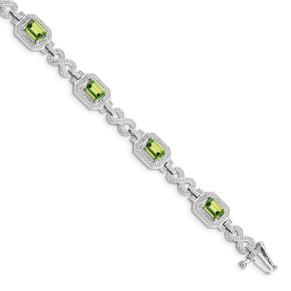 Sterling Silver Rhodium-plated Diamond & Peridot Bracelet QX842PE
