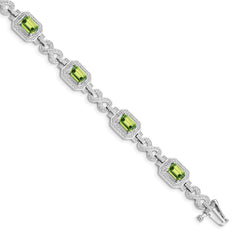 Sterling Silver Rhodium-plated Diamond & Peridot Bracelet QX842PE