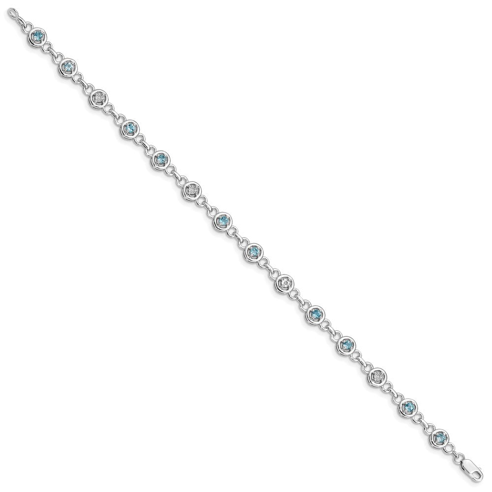 Sterling Silver Rhodium-plated Blue Topaz & Diamond Bracelet QX846BT