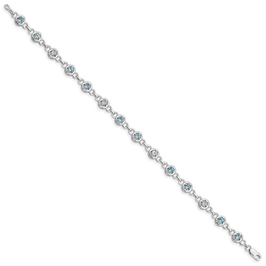 Sterling Silver Rhodium-plated Blue Topaz & Diamond Bracelet QX846BT