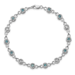 Sterling Silver Rhodium-plated Blue Topaz & Diamond Bracelet QX846BT