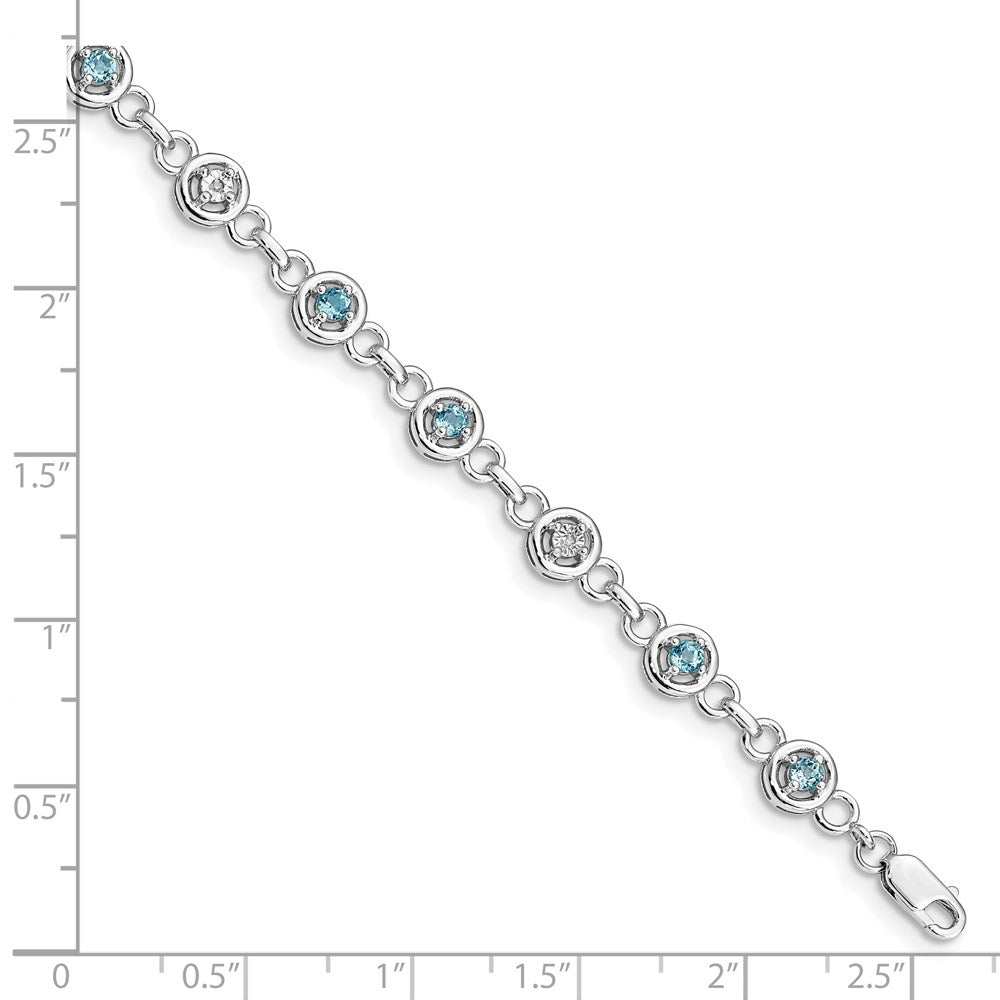 Sterling Silver Rhodium-plated Blue Topaz & Diamond Bracelet QX846BT