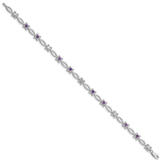 Sterling Silver Rhodium-plated Amethyst & Diamond Bracelet QX847AM