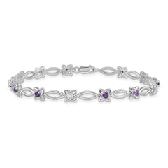 Sterling Silver Rhodium-plated Amethyst & Diamond Bracelet QX847AM