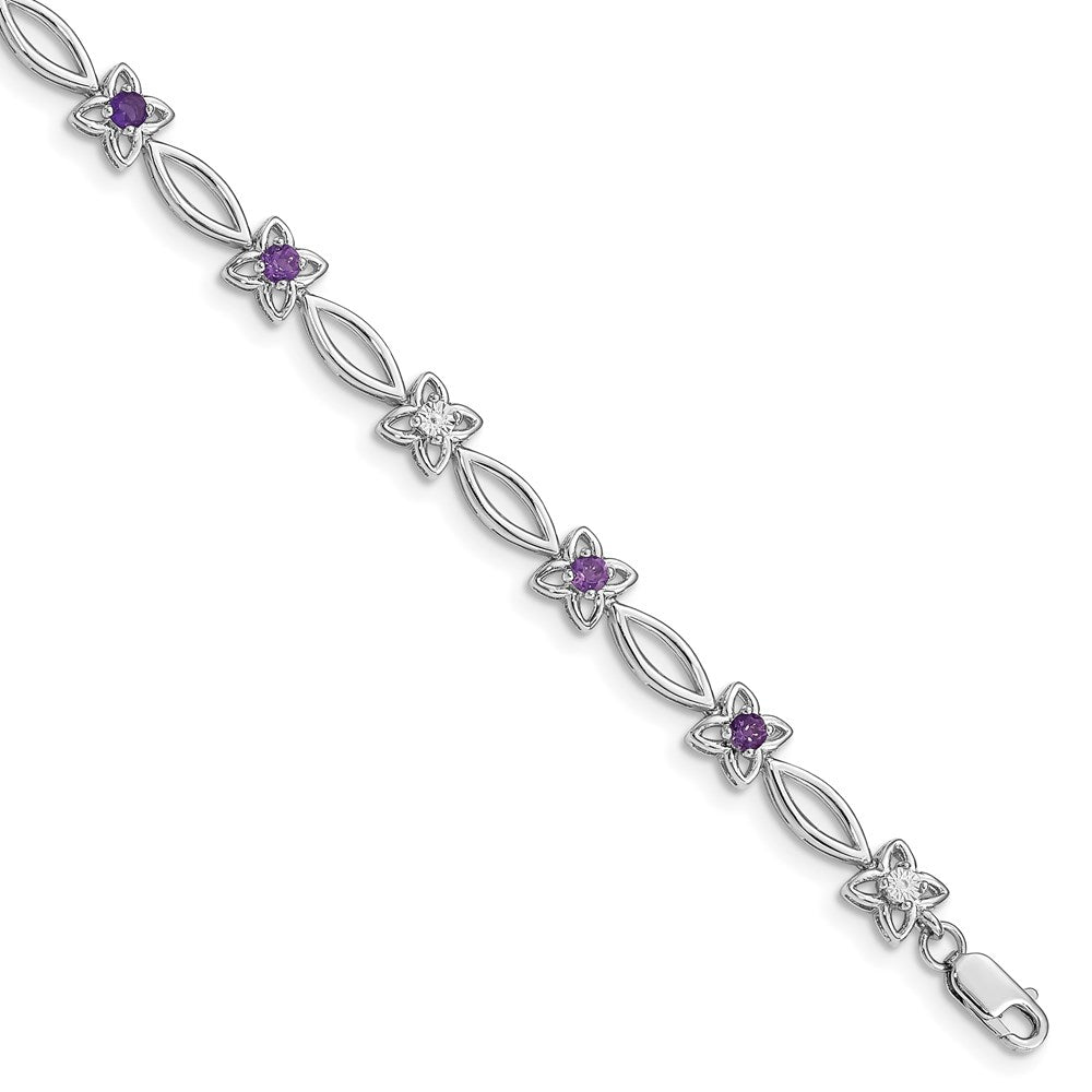 Sterling Silver Rhodium-plated Amethyst & Diamond Bracelet QX847AM
