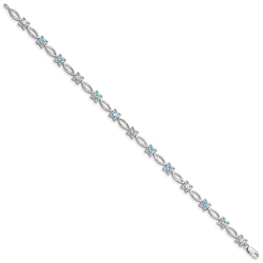Sterling Silver Rhodium-plated Blue Topaz & Diamond Bracelet QX847BT