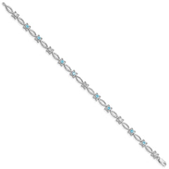 Sterling Silver Rhodium-plated Blue Topaz & Diamond Bracelet QX847BT