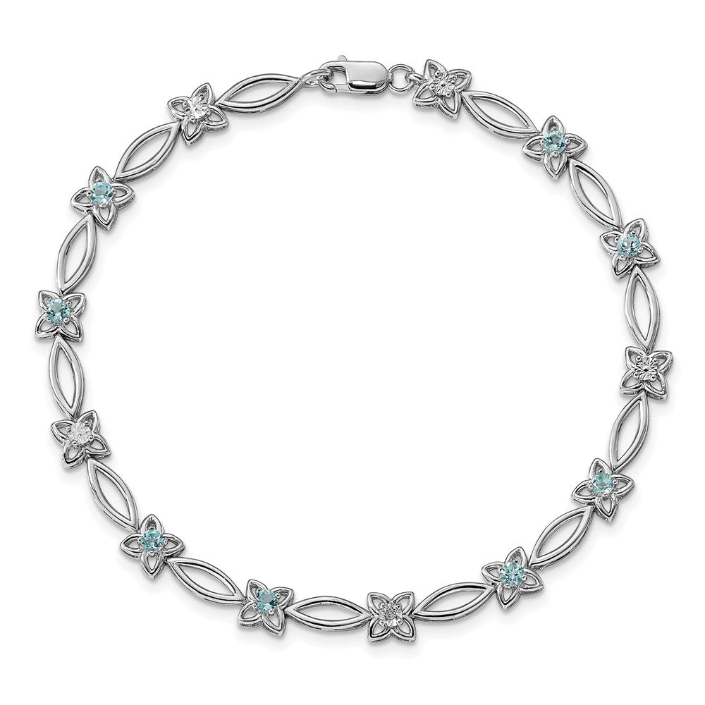 Sterling Silver Rhodium-plated Blue Topaz & Diamond Bracelet QX847BT