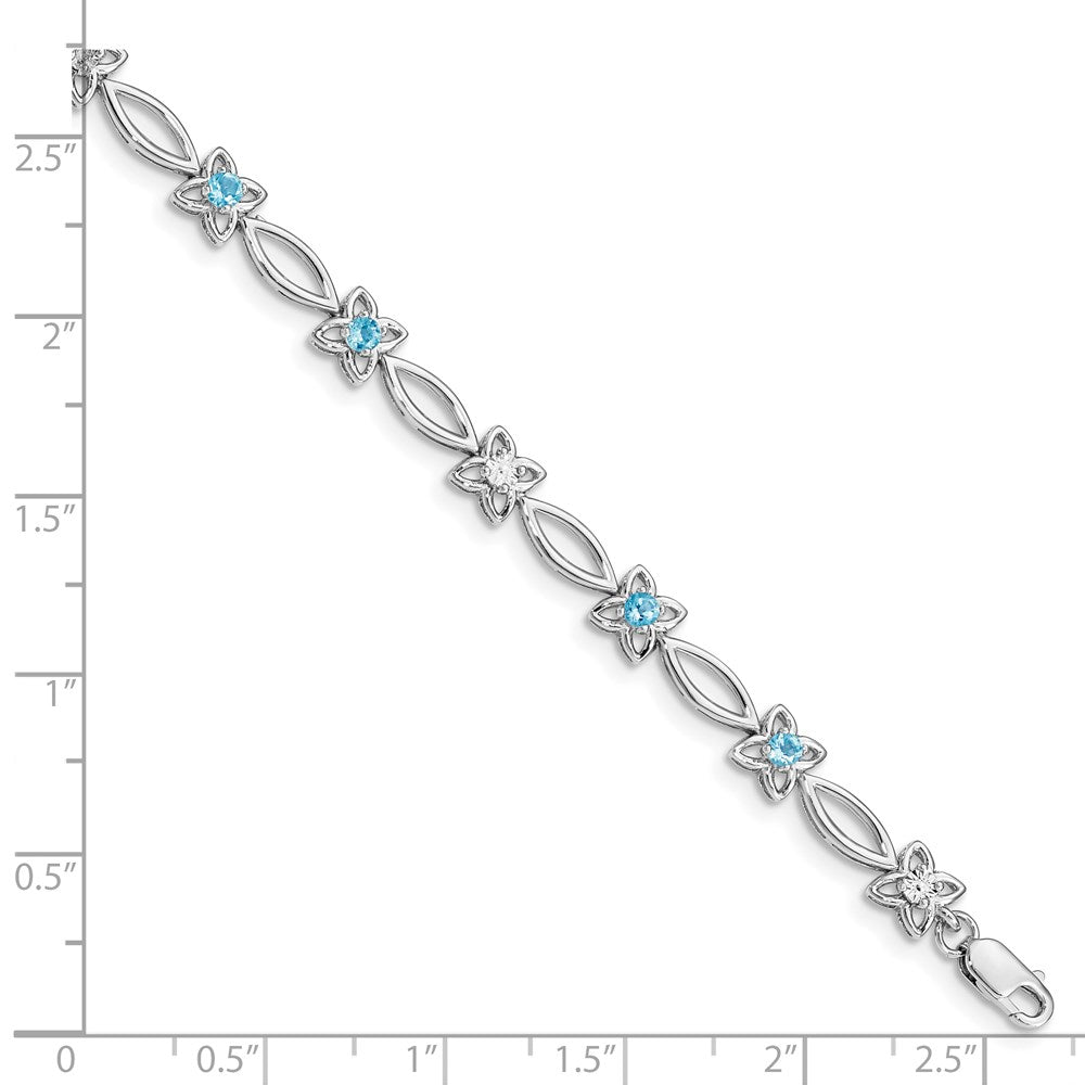 Sterling Silver Rhodium-plated Blue Topaz & Diamond Bracelet QX847BT