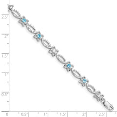 Sterling Silver Rhodium-plated Blue Topaz & Diamond Bracelet QX847BT