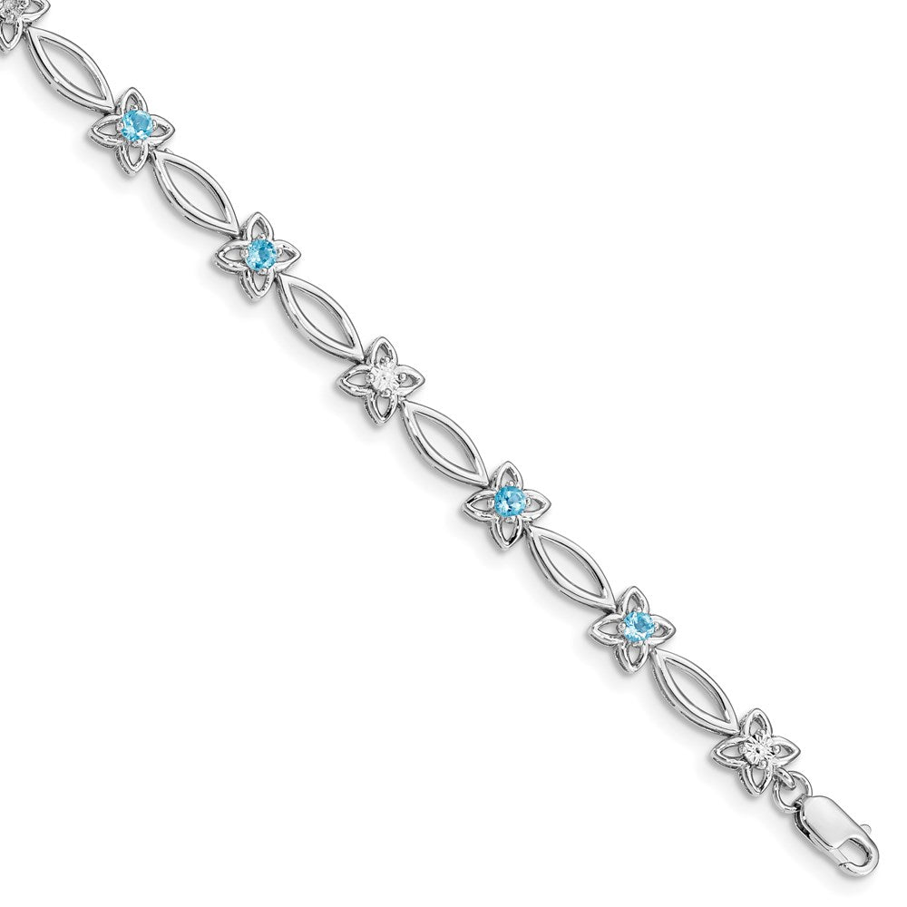 Sterling Silver Rhodium-plated Blue Topaz & Diamond Bracelet QX847BT