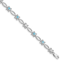 Sterling Silver Rhodium-plated Blue Topaz & Diamond Bracelet QX847BT