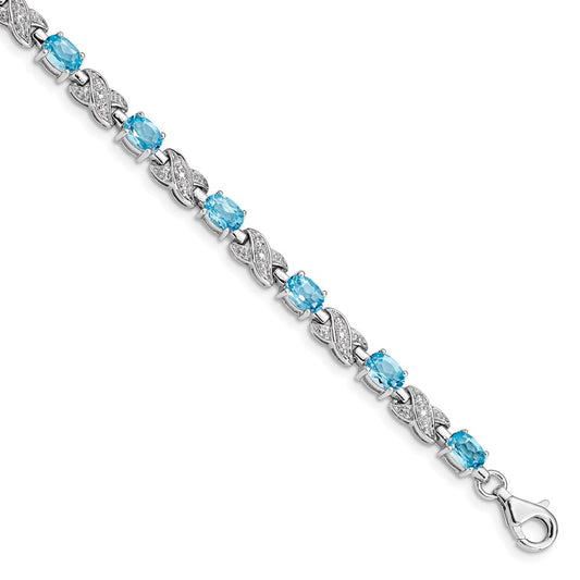 Sterling Silver Rhodium-plated Blue Topaz Bracelet QX851BT