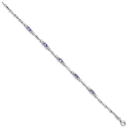 Sterling Silver Rhodium-plated Tanzanite and Diamond Bracelet QX852TZ