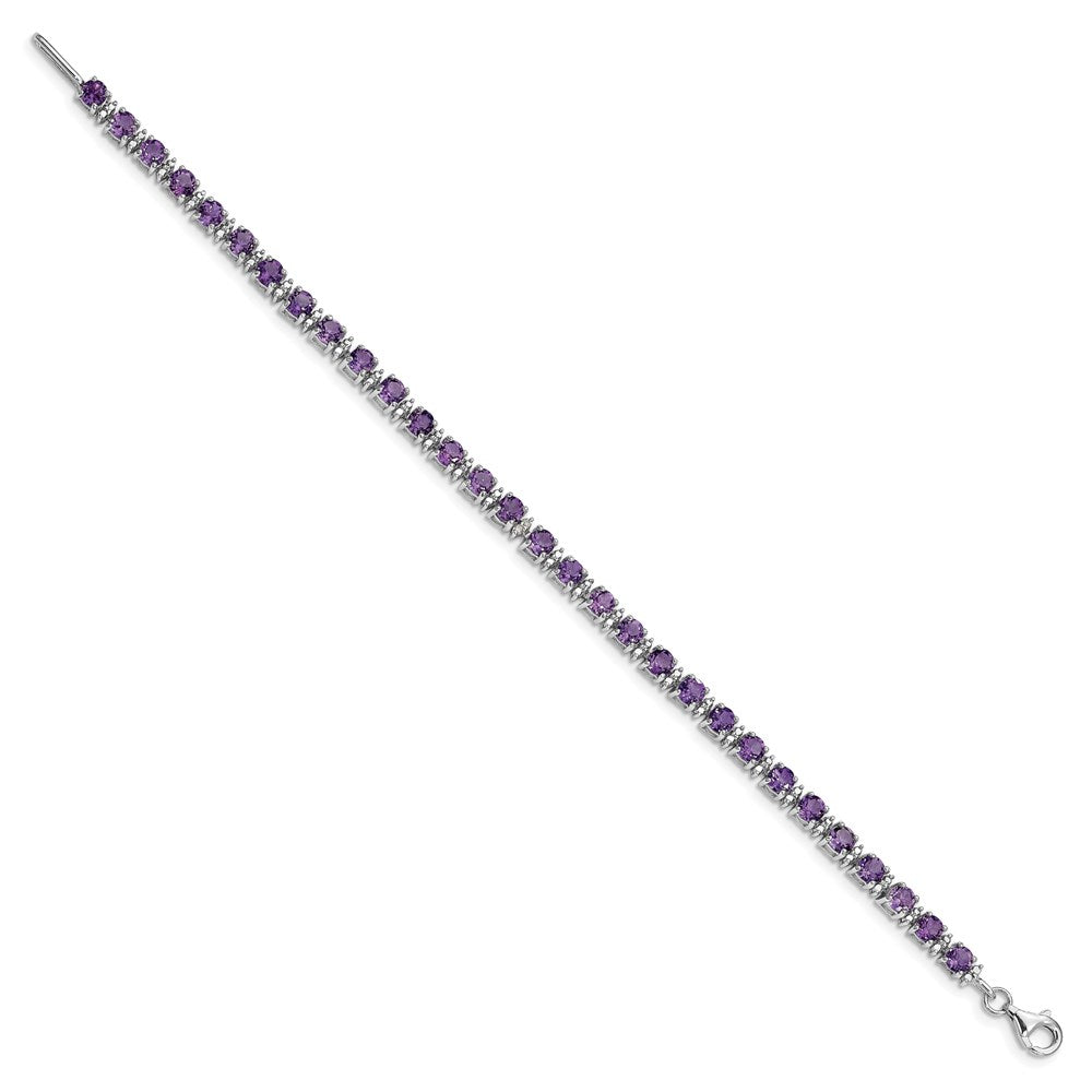 Sterling Silver Rhodium-plated Amethyst and Diamond Bracelet QX853AM