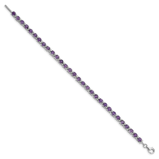 Sterling Silver Rhodium-plated Amethyst and Diamond Bracelet QX853AM