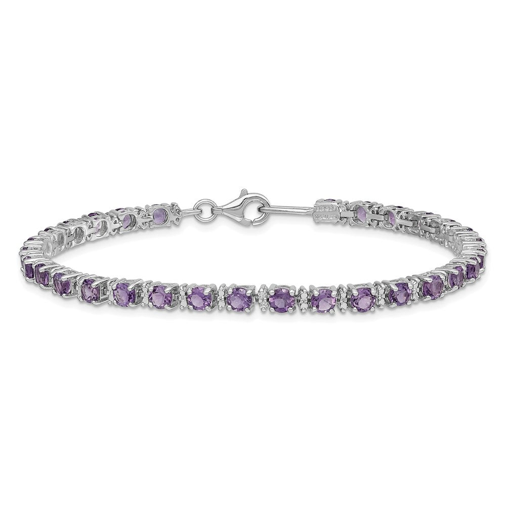 Sterling Silver Rhodium-plated Amethyst and Diamond Bracelet QX853AM