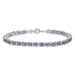 Sterling Silver Rhodium-plated Amethyst and Diamond Bracelet QX853AM