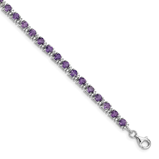 Sterling Silver Rhodium-plated Amethyst and Diamond Bracelet QX853AM