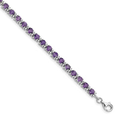 Sterling Silver Rhodium-plated Amethyst and Diamond Bracelet QX853AM