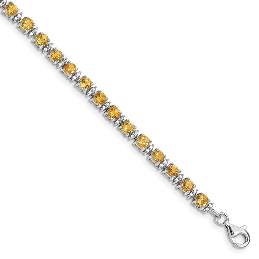 Sterling Silver Rhodium-plated Citrine and Diamond Bracelet QX853CI