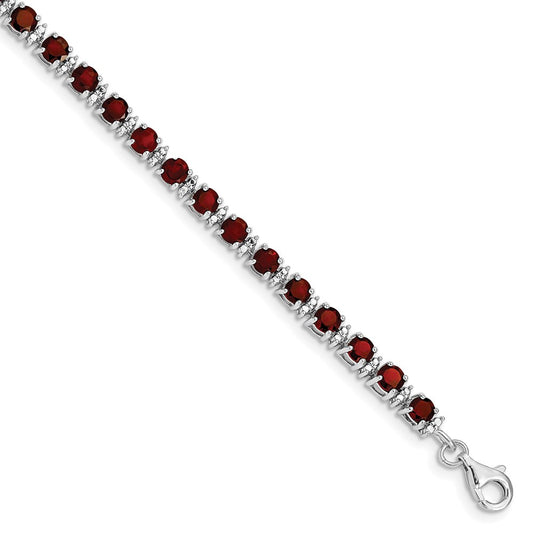 Sterling Silver Rhodium-plated Garnet and Diamond Bracelet QX853GA