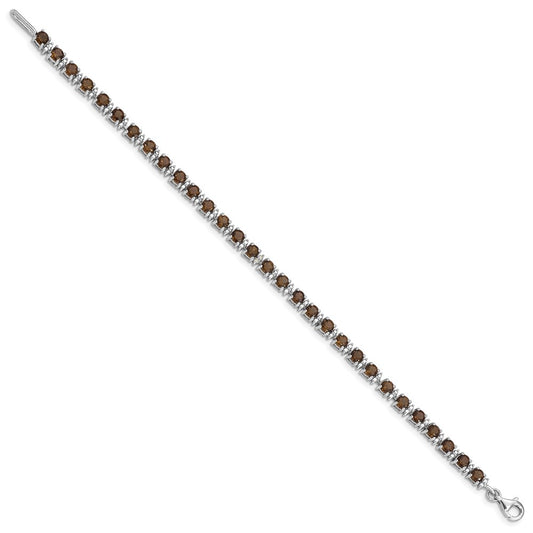 Sterling Silver Rhodium-plated Smoky Quartz and Diamond Bracelet QX853SQ