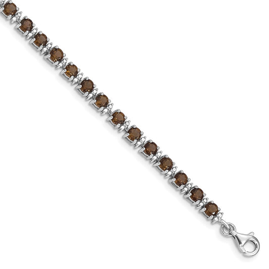 Sterling Silver Rhodium-plated Smoky Quartz and Diamond Bracelet QX853SQ