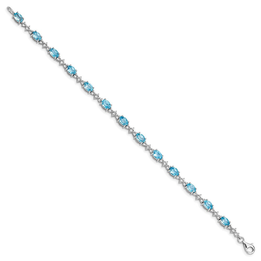 Sterling Silver Rhodium-plated Blue & White Topaz Bracelet QX854BT