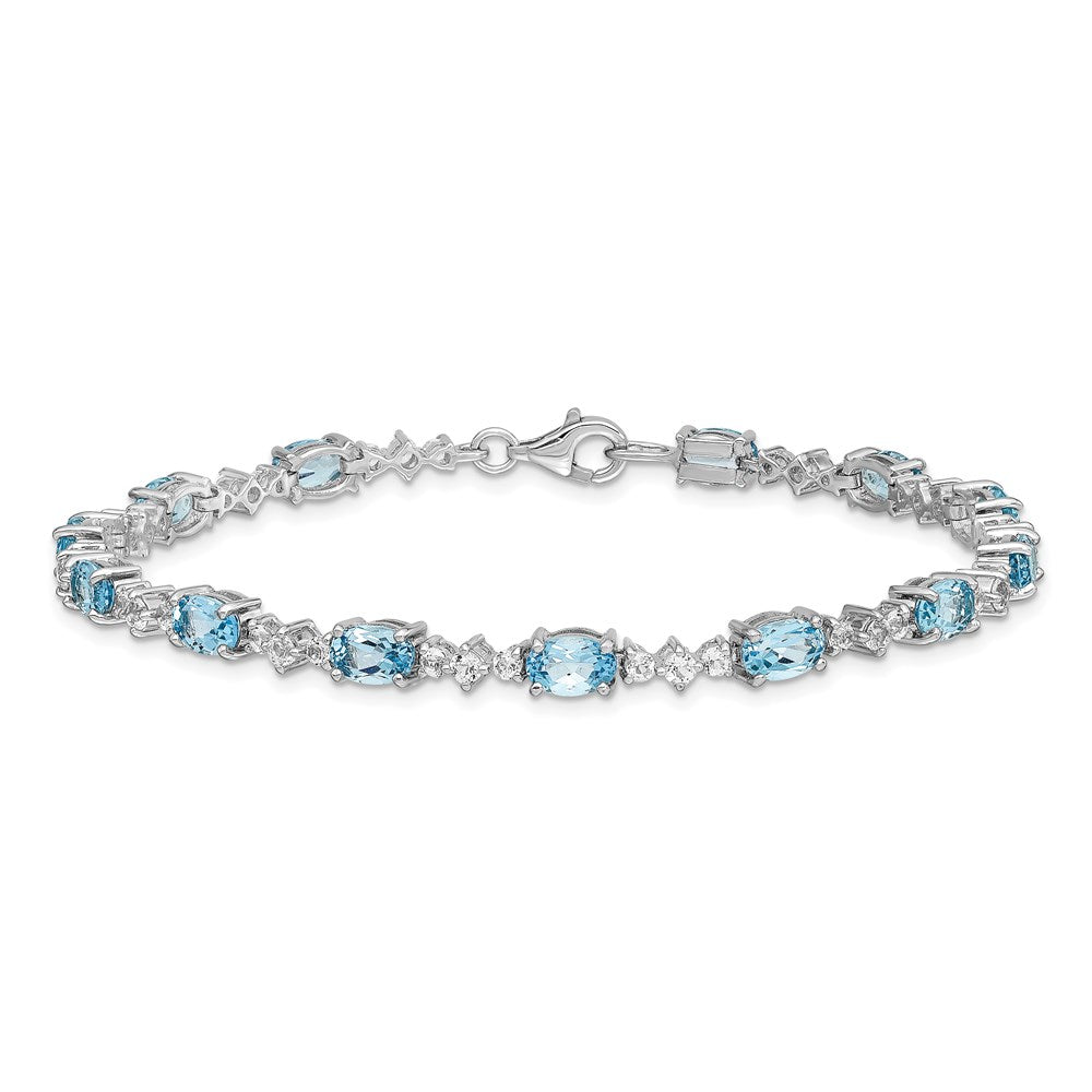 Sterling Silver Rhodium-plated Blue & White Topaz Bracelet QX854BT