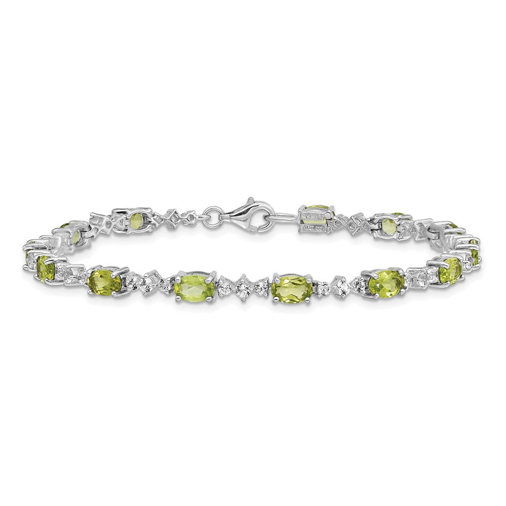 Sterling Silver Rhodium-plated Peridot White Topaz Bracelet QX854PE
